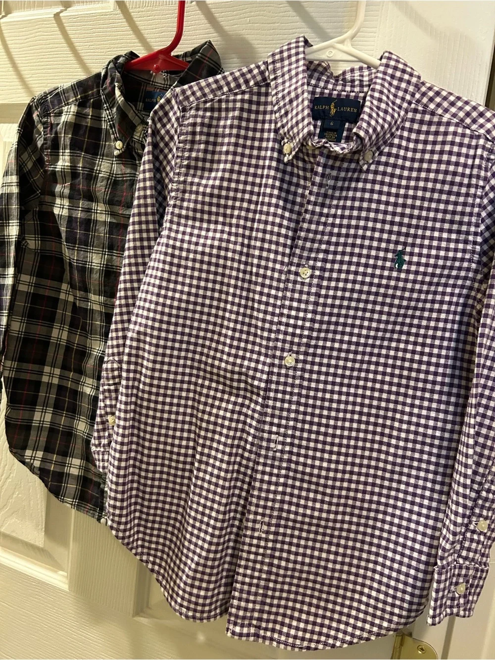 2- Polo Ralph Lauren Boys Button Down Shirt Bundle Size 5 & 6 EUC Gingham Plaid